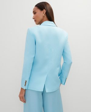 The Petite Relaxed Double Breasted Long Blazer in Linen Blend