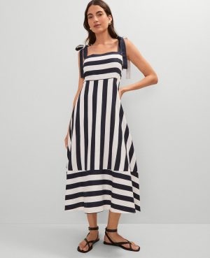 Petite Weekend Collection Striped Linen Blend Midi Dress