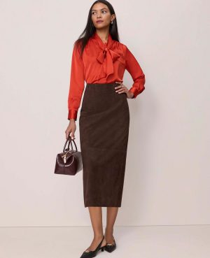 Studio Collection Seamed Pencil Skirt in Suede