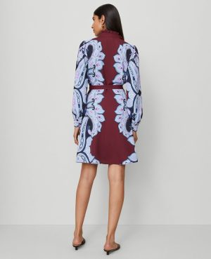 Petite Paisley Ruffle Collar Flare Dress