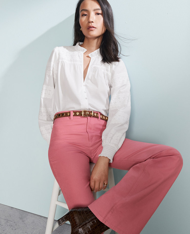 Petite Weekend Collection Lace Trim Blouse