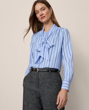 Chain Link Print Satin Bow Blouse