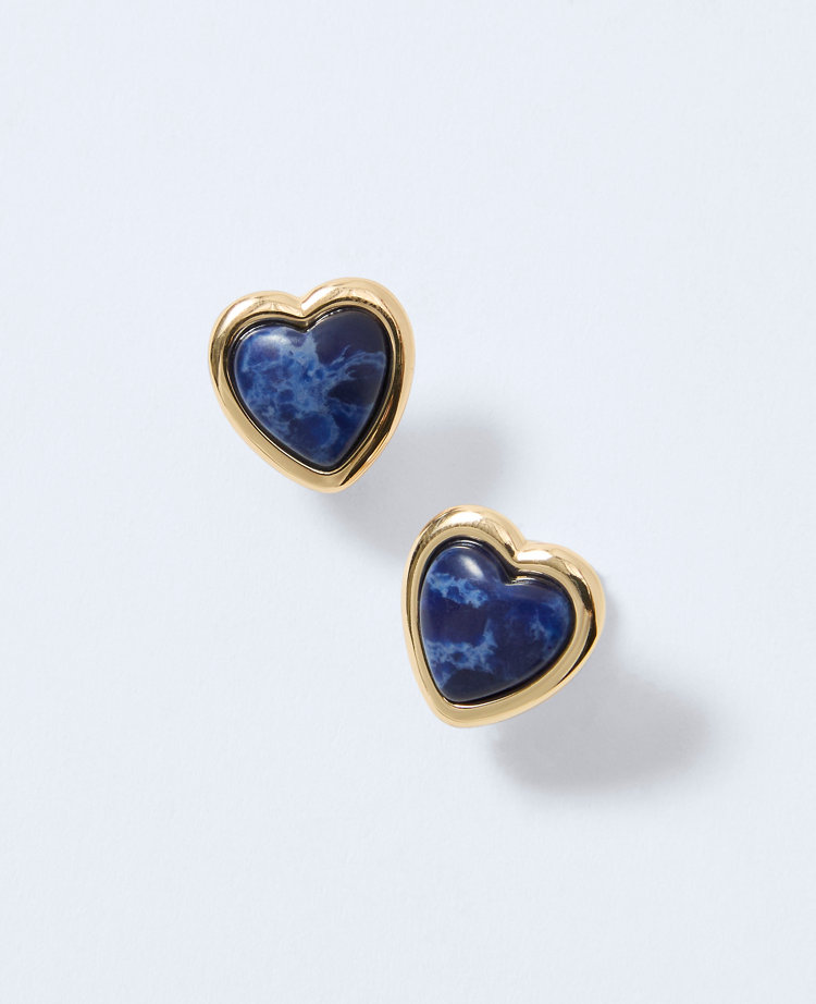 Stone Heart Stud Earrings