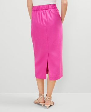 The Petite Linen Blend Clean Midi Skirt