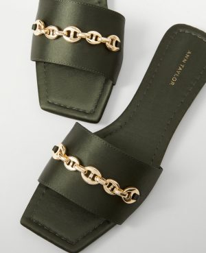Chain Satin Slide Sandals