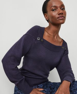 Petite Button Envelope Neck Sweater