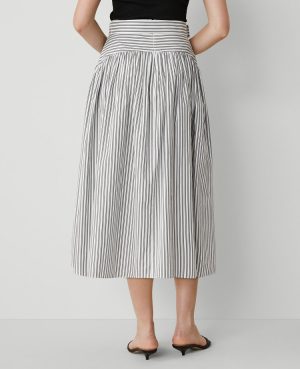 Petite Striped Belted Yoke Midi Skirt