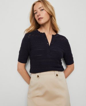 Weekend Collection Scalloped Henley Sweater