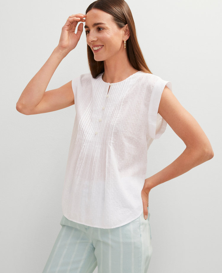 Petite Clip Dot Pintucked Top