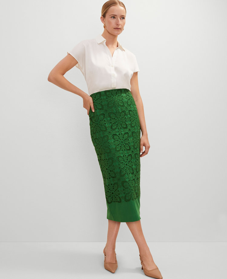 Petite Eyelet Column Midi Skirt