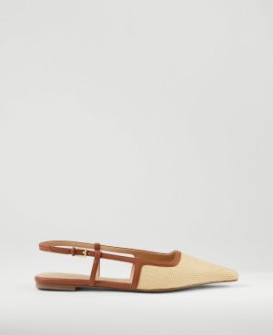 Straw Nip Toe Slingback Flat