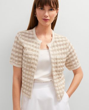 Petite Metallic Tweed Sweater Jacket