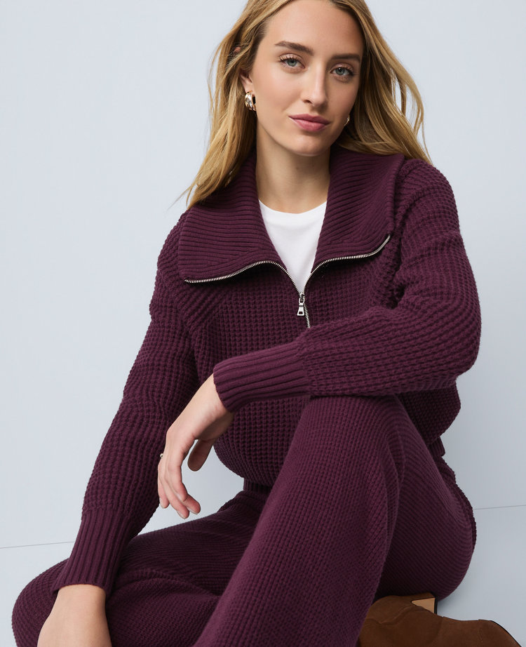 Weekend Collection Half-Zip Waffle Sweater
