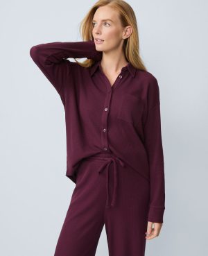 Waffle Button Down Lounge Top