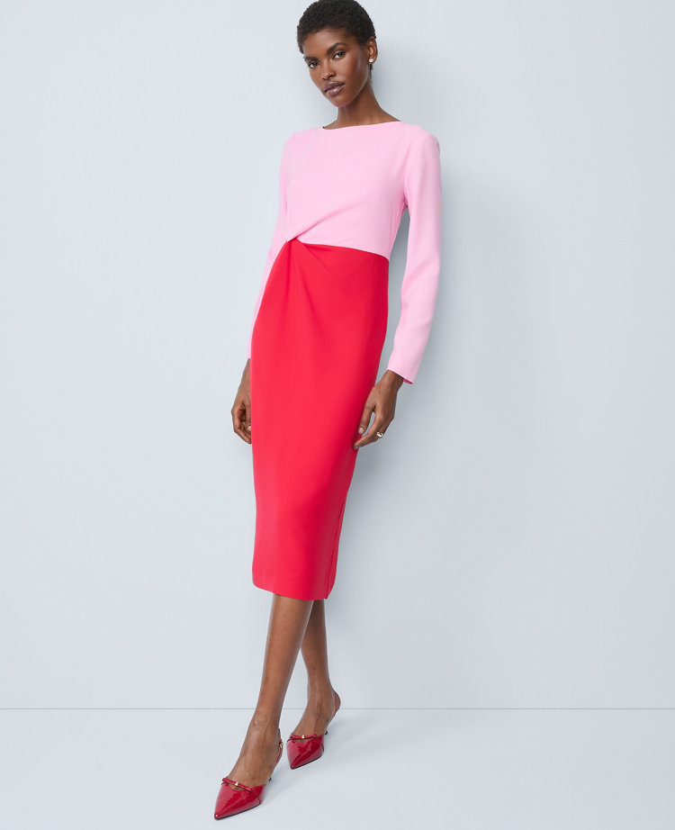 Petite Colorblock Twist Midi Dress