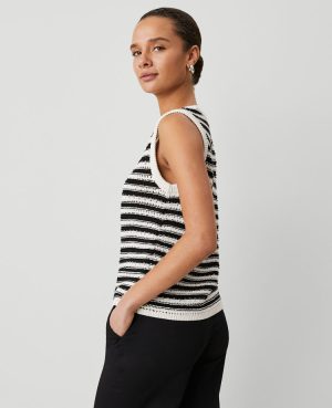 Petite Weekend Collection Striped Open-Stitch Sweater Shell