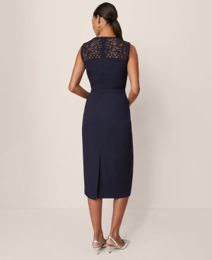 Lace Trim Satin Midi Dress