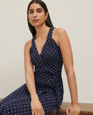 Petite Polka Dot Halter Wrap Midi Dress
