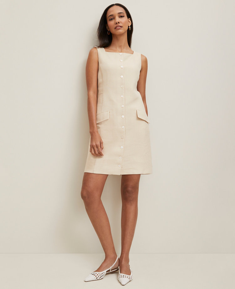 Petite Square Neck Button-Down Dress