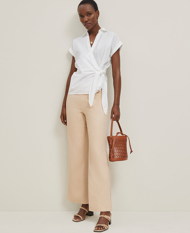 The Petite Flare Ankle Pant in Linen Blend