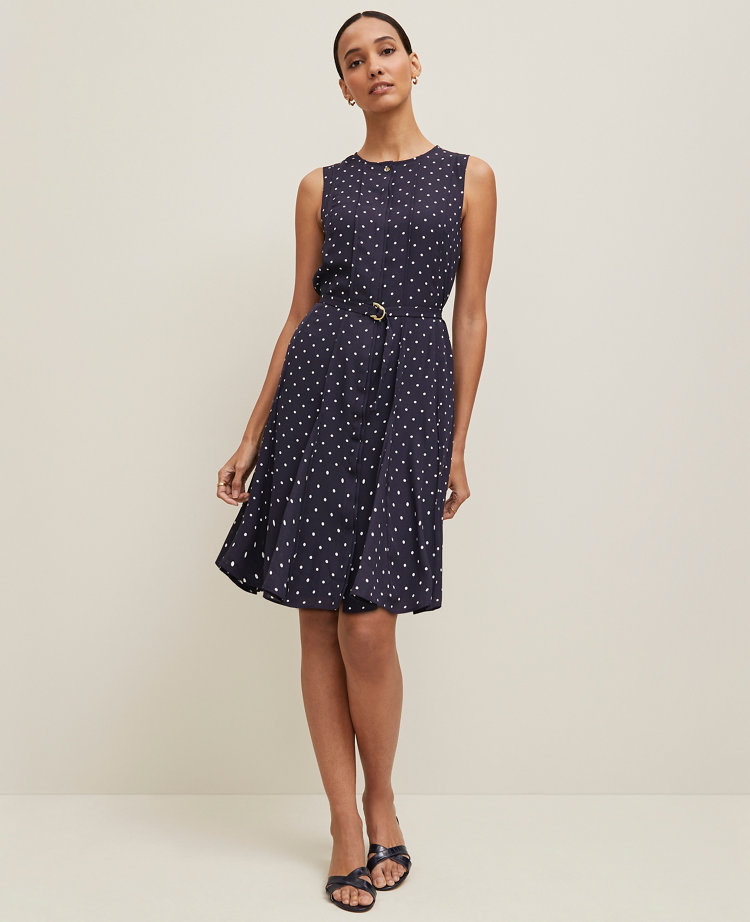 Petite Dotted Belted Flare Dress