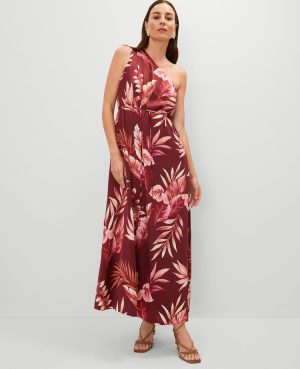 Studio Collection One Shoulder Silk Dress in Tropical Print