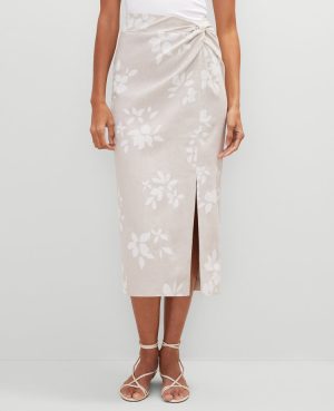 Petite Knotted Linen Blend  Pencil Skirt