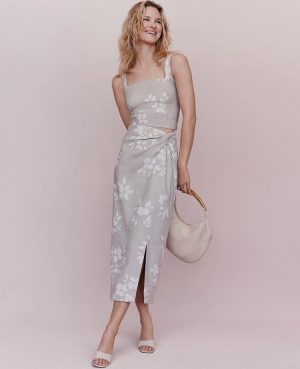 Petite Knotted Linen Blend  Pencil Skirt