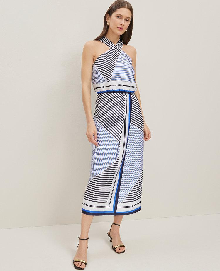Petite Striped Halter Midi Dress