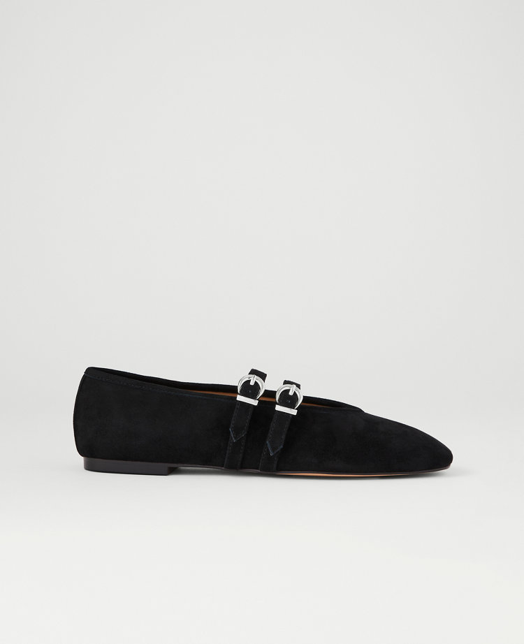 Buckled Suede Ballet Flat