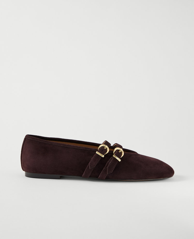 Buckled Suede Ballet Flat