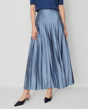 Petite Satin Pleated Midi Skirt