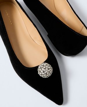 Pointy Toe Embellished Velvet Flat