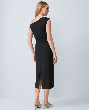 Petite Asymmetric Off-The-Shoulder Column Dress