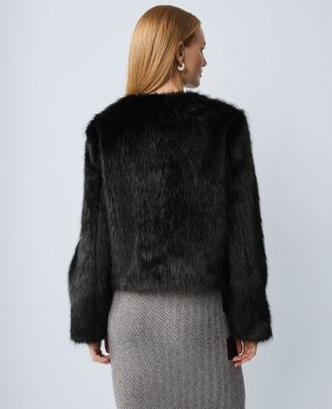 Petite Faux Fur Crew Neck Jacket