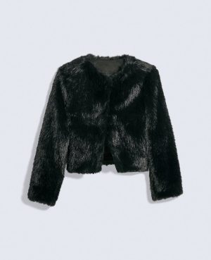 Petite Faux Fur Crew Neck Jacket