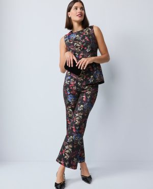 The Petite Side-Zip Flare Pant in Floral Jacquard