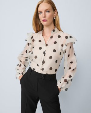 Petite Dotted Ruffle Trim Blouse