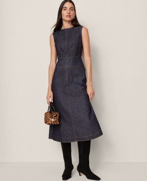 Petite Weekend Collection Crew Neck Flare Midi Dress