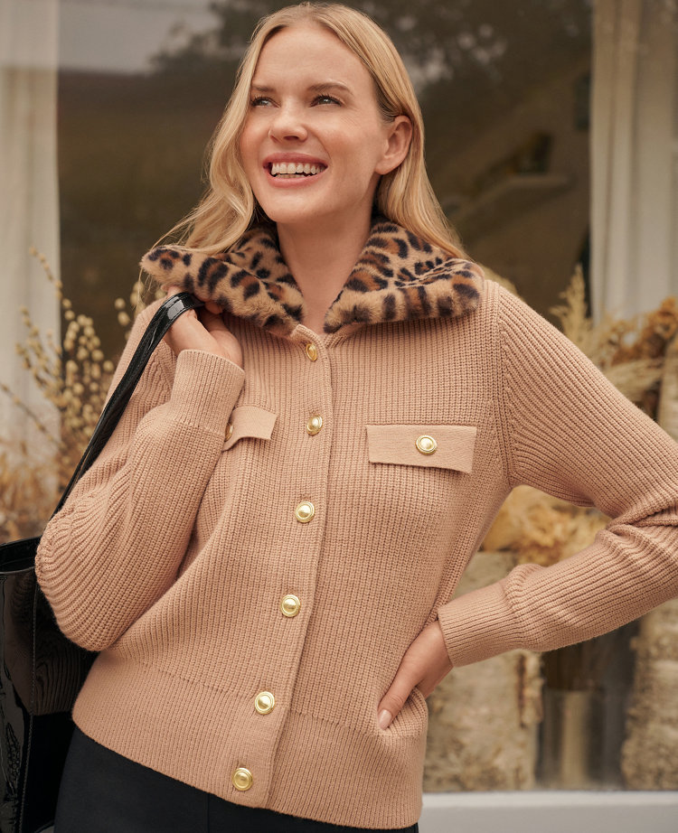 Weekend Collection Faux Fur Trim Ribbed Jacket