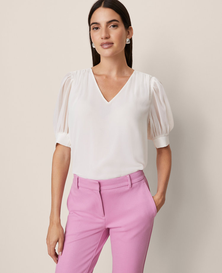Petite Puff Sleeve V-Neck Popover