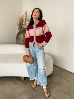 Octavia Button Down Sweater in Burgundy