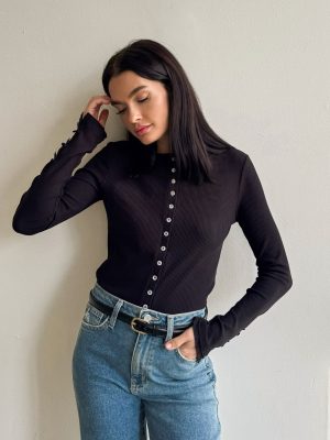 Calla Ribbed Top in Black