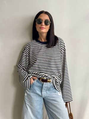 Finley Oversized Stripe Top in Navy